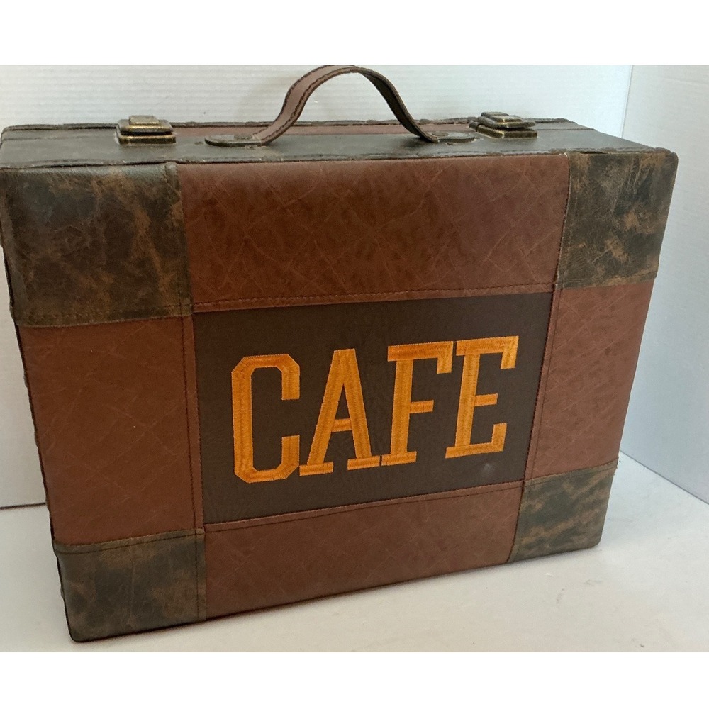 Vintage Style Cafe Storage Trunk Brown Faux Leather Patchwork Box Large